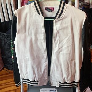 Leather jacket rose sleeves